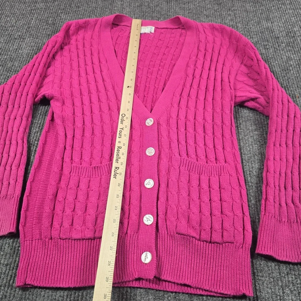 Vintage Trimingham's Sweater‎ Cardigan Womens Medium Pink Cable Knit 80s 90s